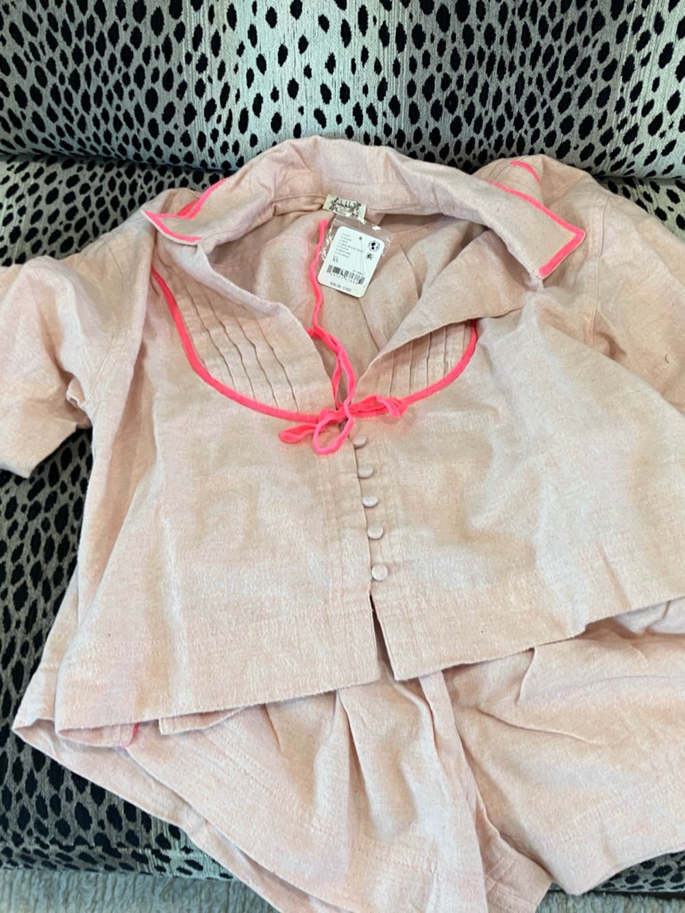 Free People Pink Two-Piece Pajama Set with Neon Pink Trim